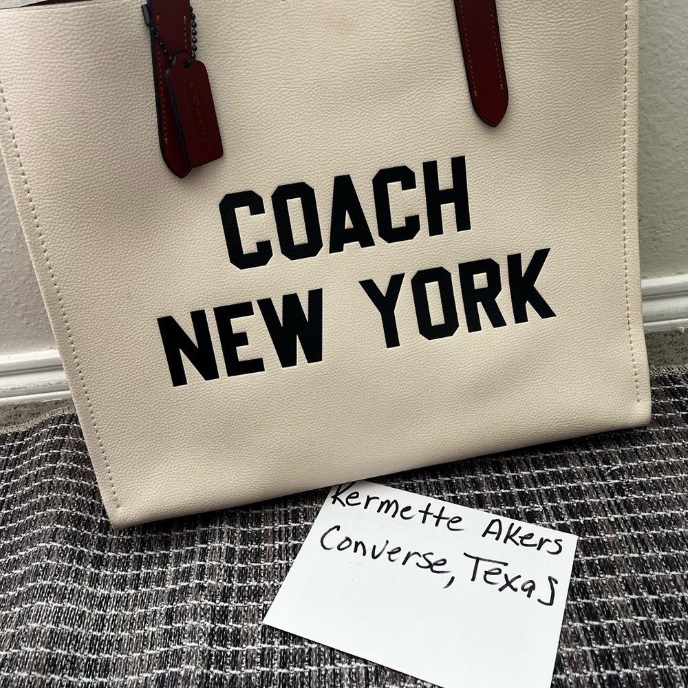 Coach New York Cream Tote with Red Accents